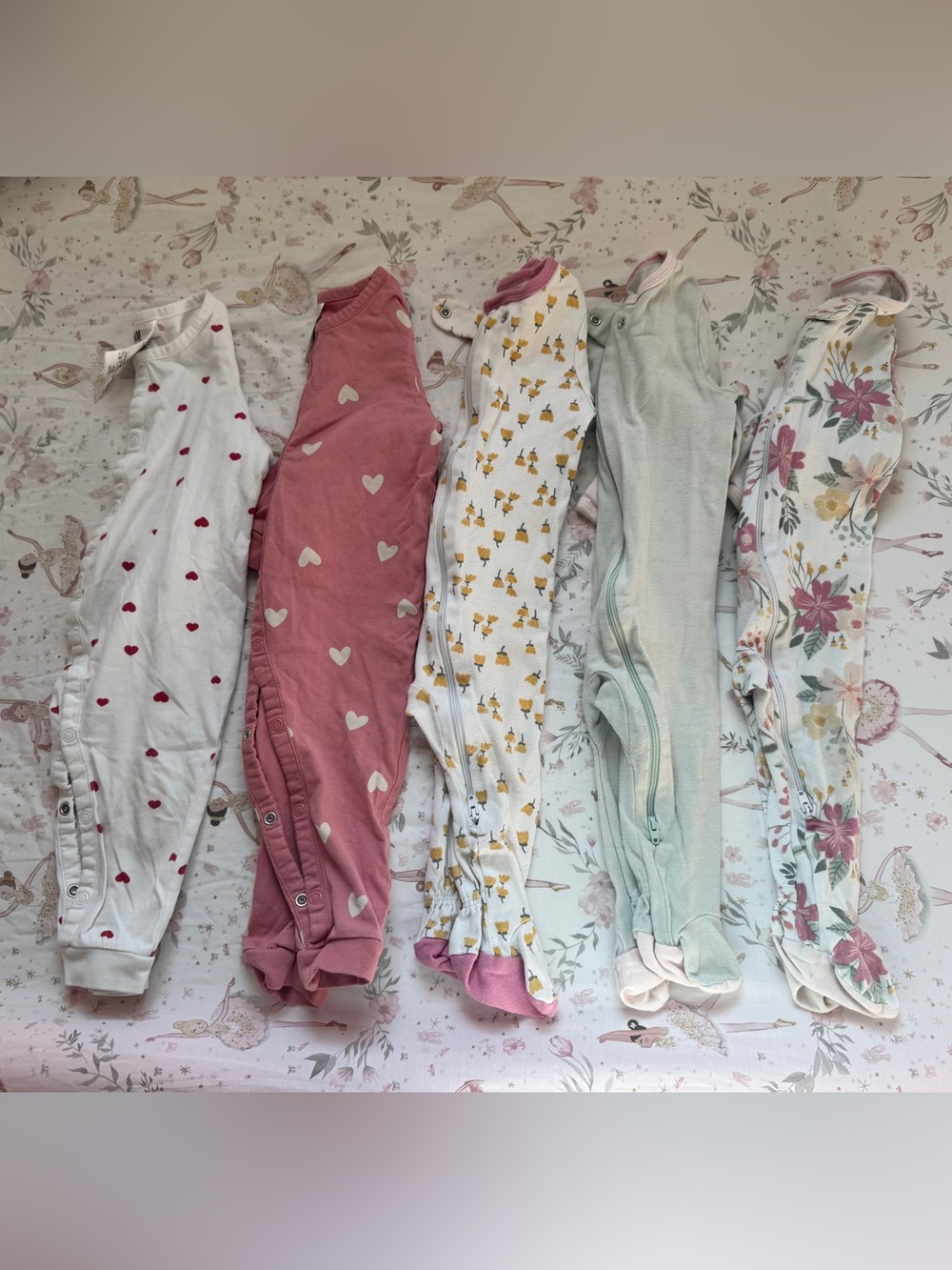 Old Navy Cloud Island 6-9M Baby Girl Cotton Footies Sleeper Pajama Bundle of 5